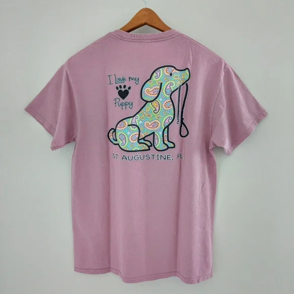 St. Augustine Florida Beach Pup I LOVE MY PUPPY T Shirt WOMENS M Dusty Rose Dog - Picture 2 of 9